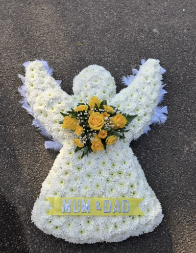 Angel tribute - An angel tribute for a funeral - angel and feathers can be any colour