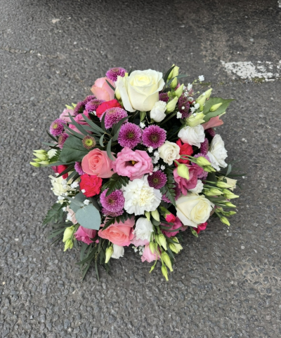 Posy in a dish - A funeral tribute posy , florist choice please specify colours wanted